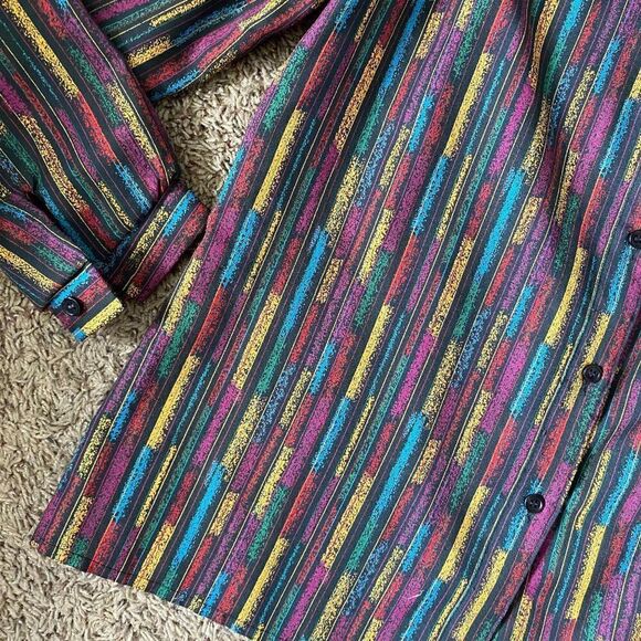 Vintage Lady Arrow Striped Button Front Blouse L - Picture 5 of 6